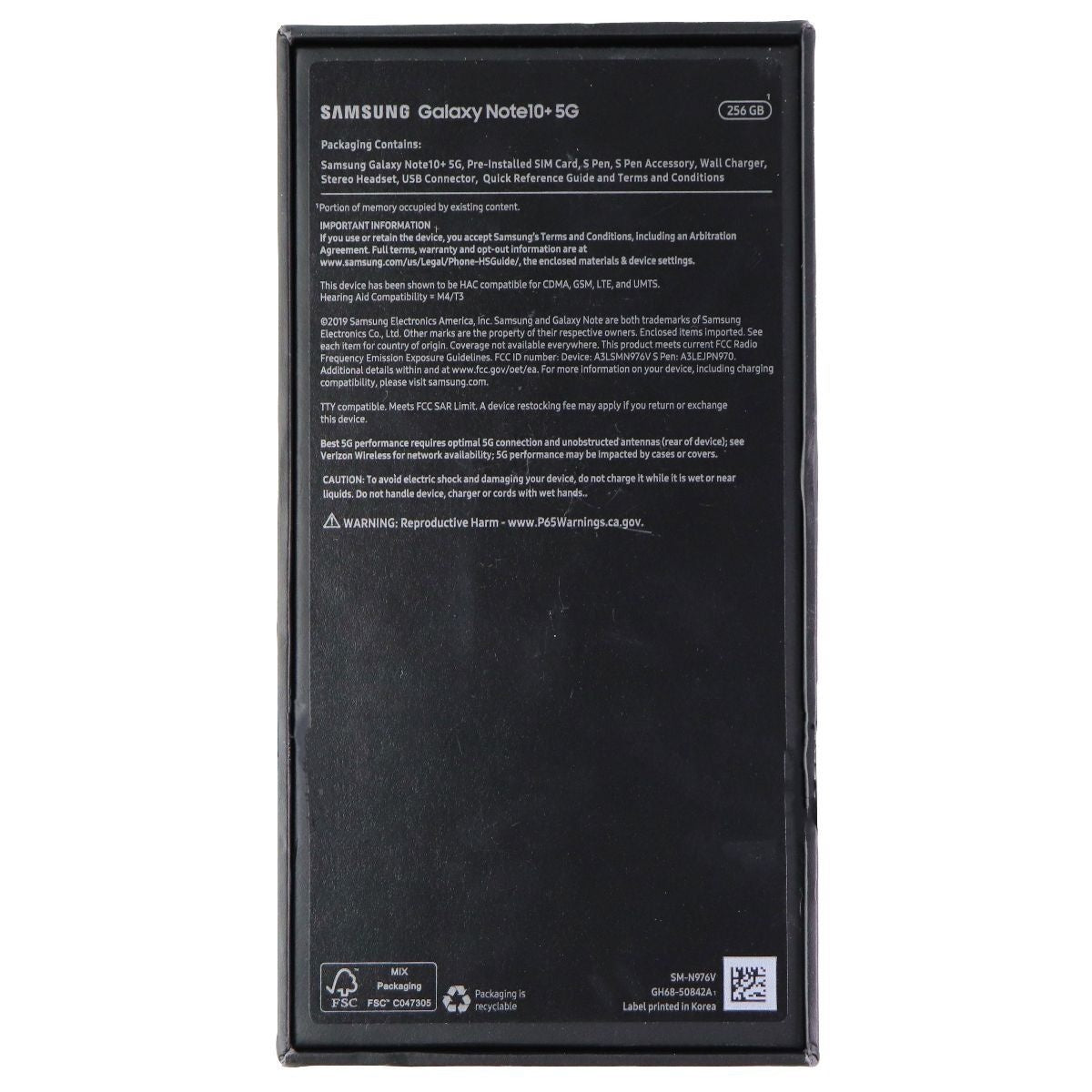 RETAIL BOX - Samsung Galaxy Note10+ 5G (N976V) - 256GB / Black - NO DEVICE Cell Phone - Other Accessories Samsung - Simple Cell Bulk Wholesale Pricing - USA Seller