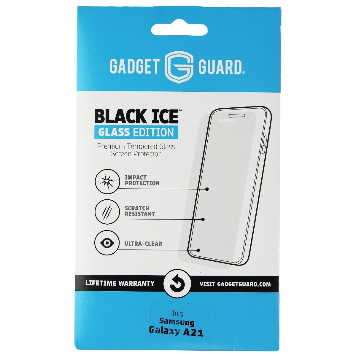 Gadget Guard Black Ice Edition Tempered Glass for Samsung Galaxy A21 Cell Phone - Screen Protectors Gadget Guard - Simple Cell Bulk Wholesale Pricing - USA Seller