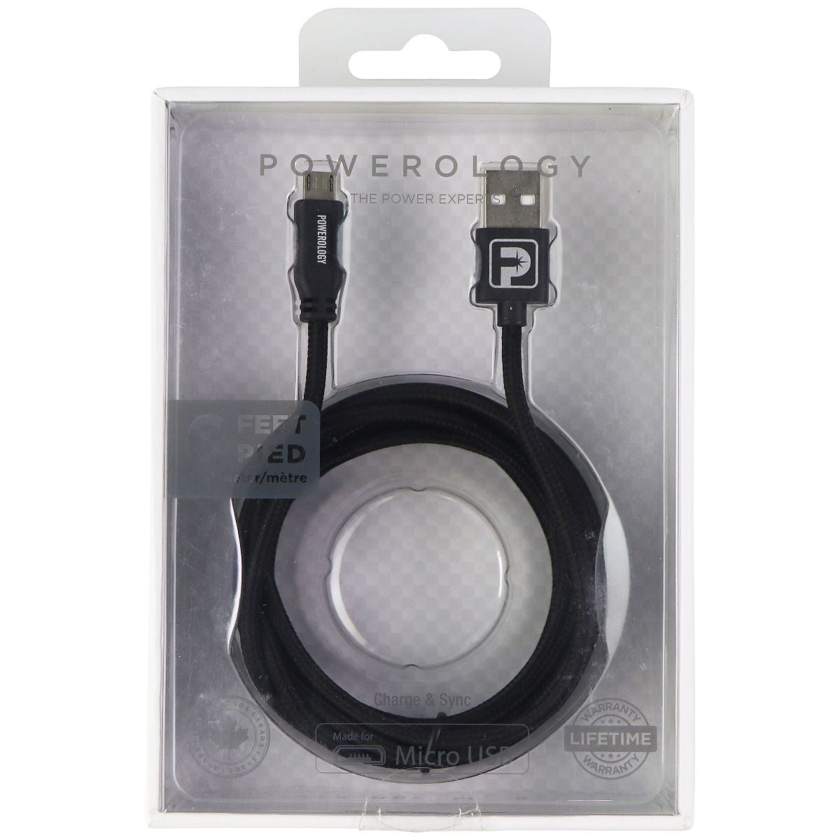Powerology (6-Foot) USB to Micro-USB Charge/Sync Braided Cable - Black Cell Phone - Cables & Adapters Powerology - Simple Cell Bulk Wholesale Pricing - USA Seller