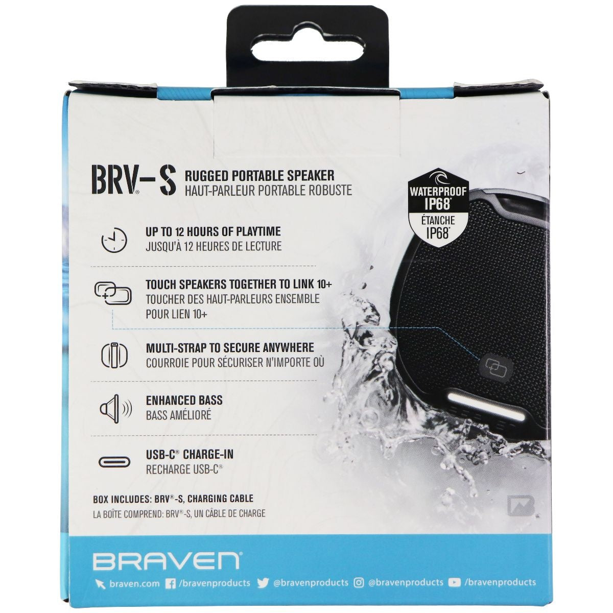 Braven BRV-S Series Rugged Portable Bluetooth Speaker - Blue Cell Phone - Audio Docks & Speakers Braven - Simple Cell Bulk Wholesale Pricing - USA Seller