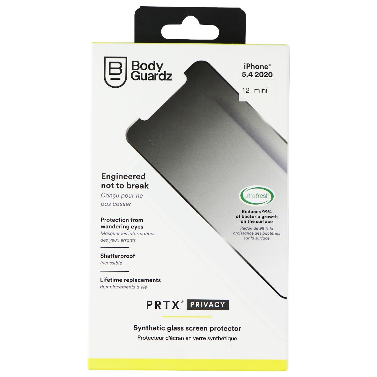 Bodyguardz PRTX Edge Privacy Screen Protector for for the iPhone 12 Mini Cell Phone - Screen Protectors BODYGUARDZ - Simple Cell Bulk Wholesale Pricing - USA Seller
