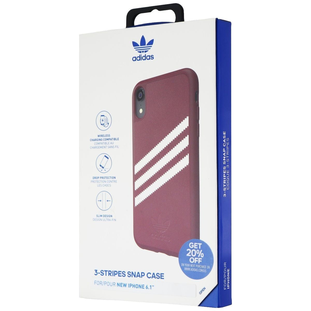 Adidas 3-Stripes Snap Case for Apple iPhone XR - Maroon Red Cell Phone - Cases, Covers & Skins Adidas - Simple Cell Bulk Wholesale Pricing - USA Seller