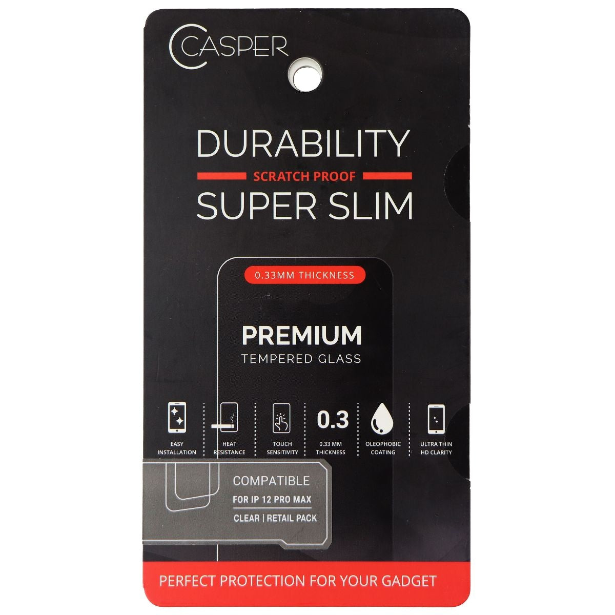 Casper Premium Tempered Glass Clear iPhone 12 Pro Max Cell Phone - Screen Protectors Casper - Simple Cell Bulk Wholesale Pricing - USA Seller