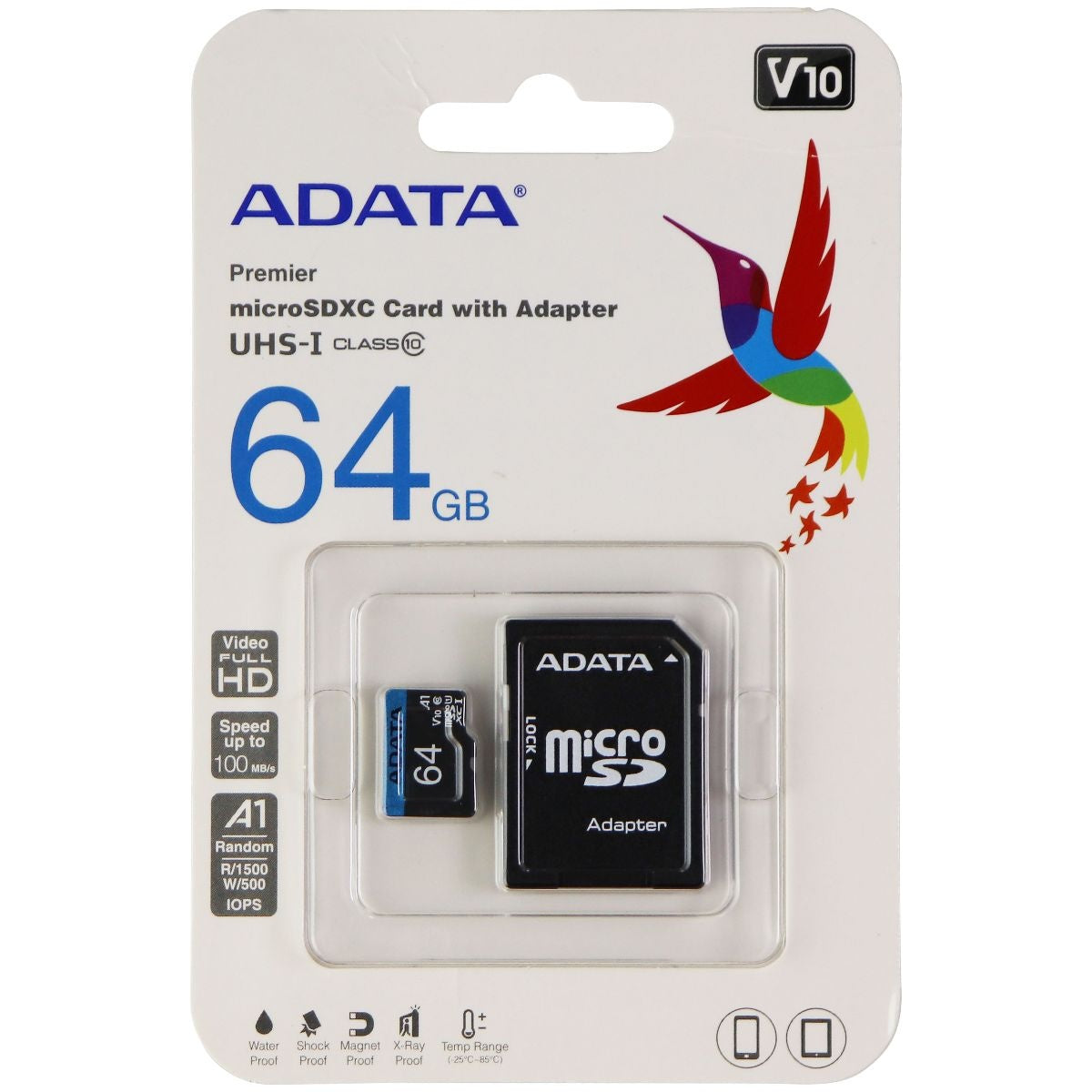ADATA 64GB microSDXC Card with Adapter UHS-1 / Class 10 / V10/A1 Memory Card Cell Phone - Memory Cards ADATA - Simple Cell Bulk Wholesale Pricing - USA Seller