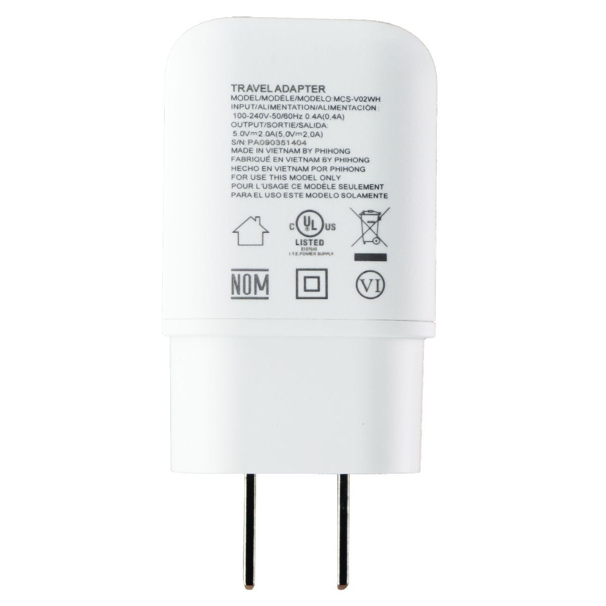 LG (5V/2A) Single USB Wall Charger Travel Adapter - White (MCS-V02WH) Cell Phone - Chargers & Cradles LG - Simple Cell Bulk Wholesale Pricing - USA Seller
