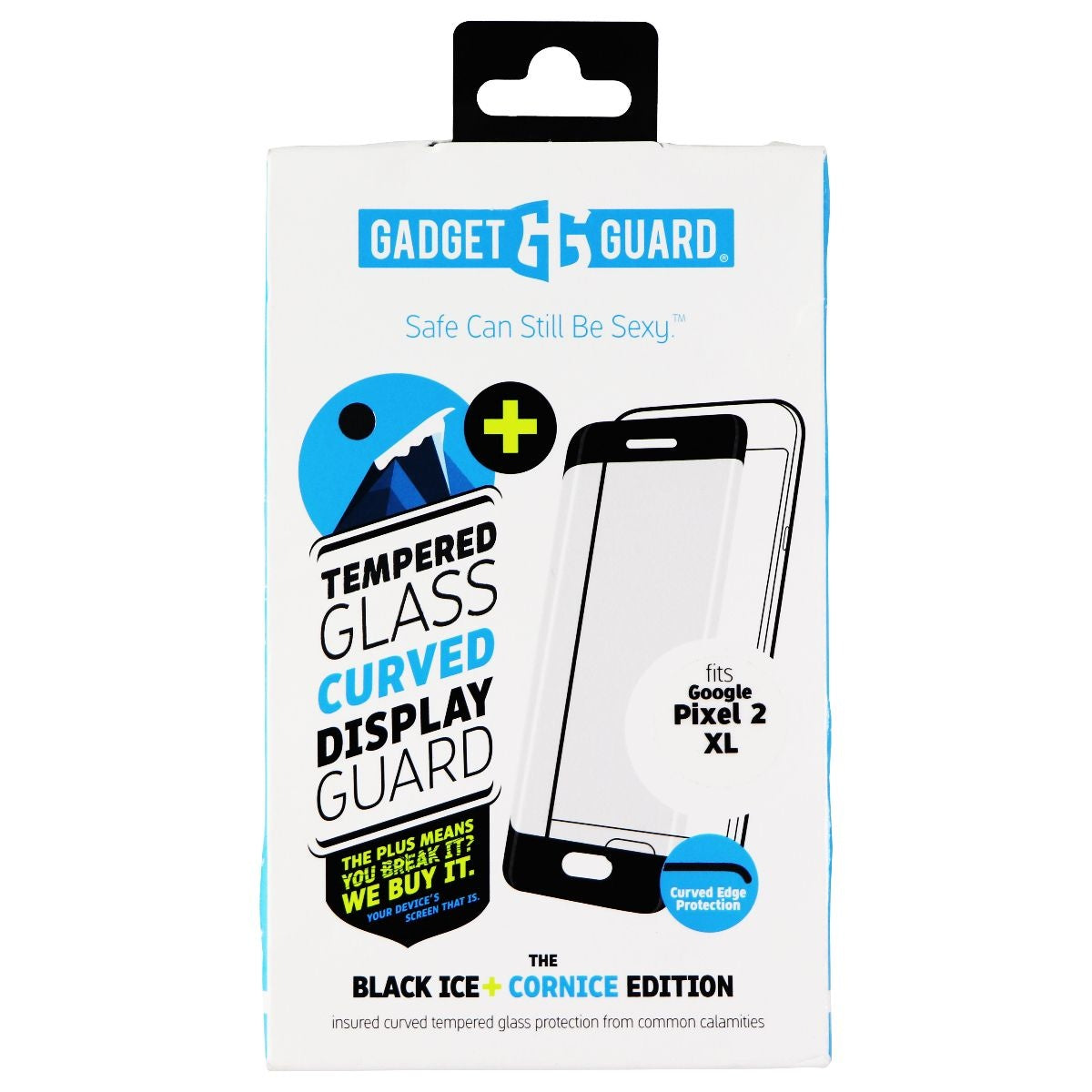Gadget Guard (Black Ice+) Cornice Curved Tempered Glass for Google Pixel 2 XL Cell Phone - Screen Protectors Gadget Guard - Simple Cell Bulk Wholesale Pricing - USA Seller