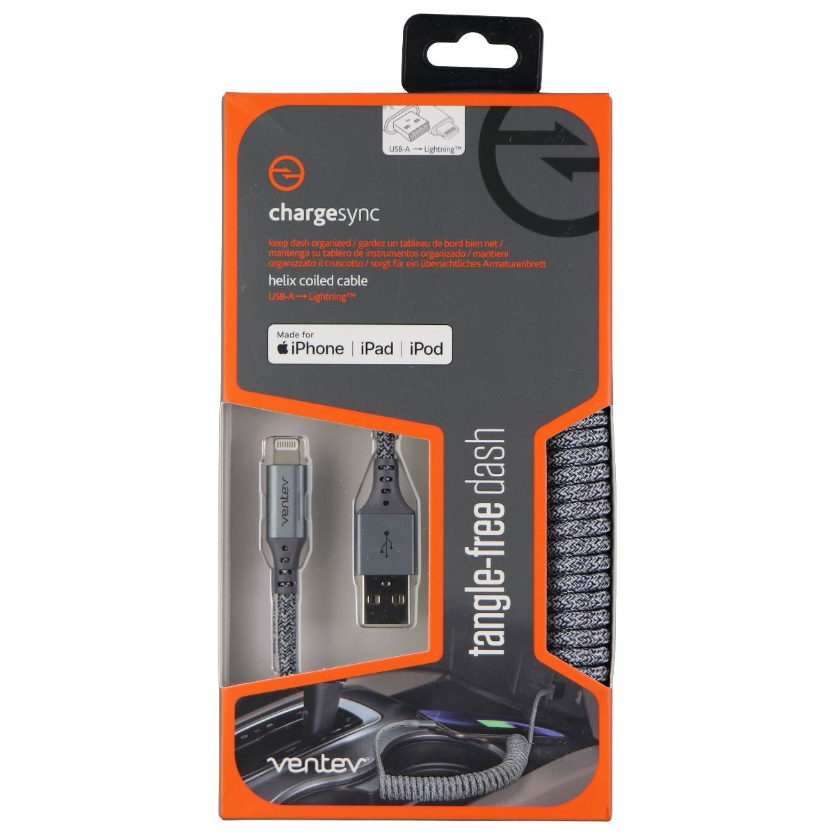 Ventev (14-inch) Tangle Free High-Speed Cable (UBA-A to Lightning 8-Pin) - Gray Cell Phone - Cables & Adapters Ventev - Simple Cell Bulk Wholesale Pricing - USA Seller