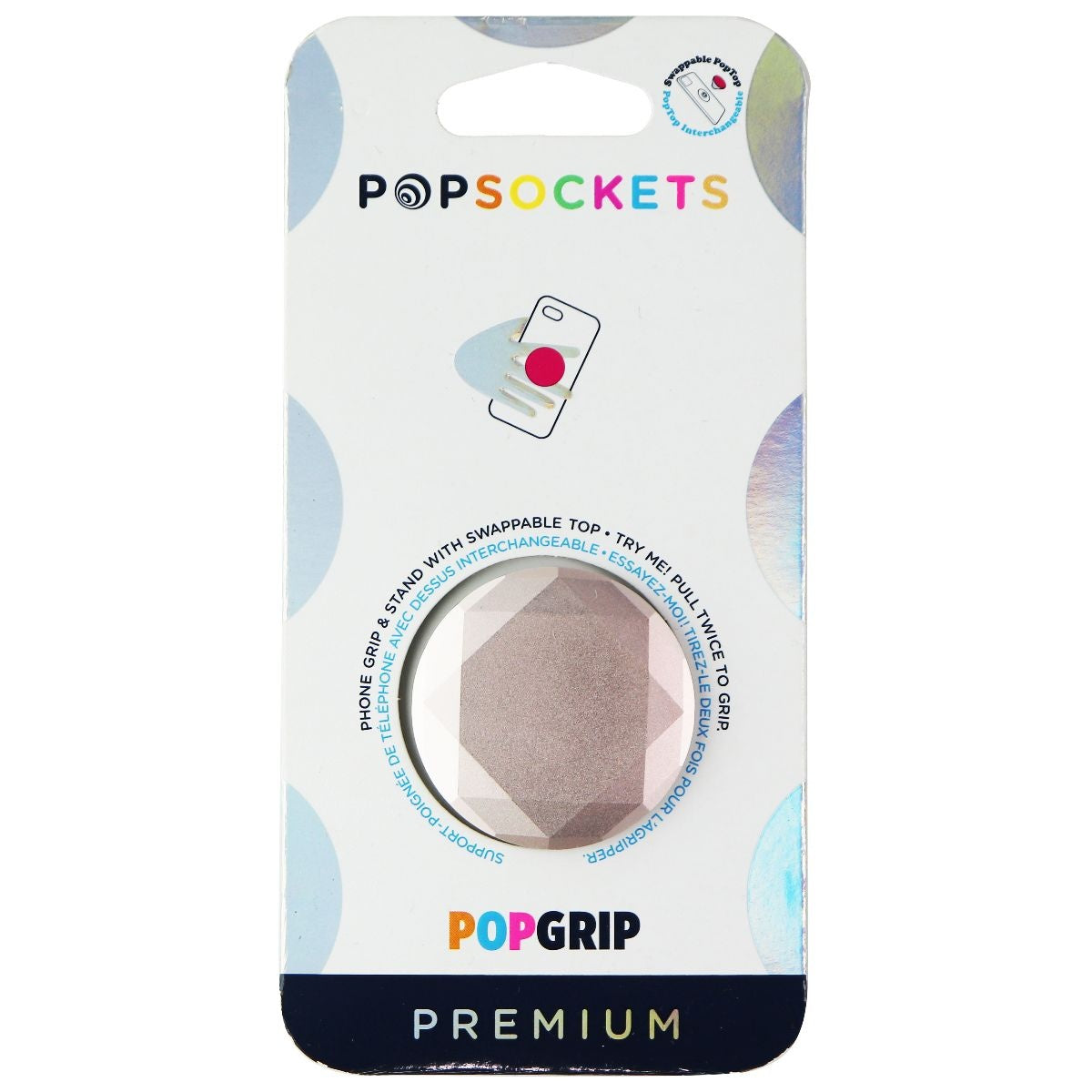 PopSockets PopGrip Stand & Grip with Swappable Top - Metallic Diamond Rose Gold Cell Phone - Mounts & Holders PopSockets - Simple Cell Bulk Wholesale Pricing - USA Seller