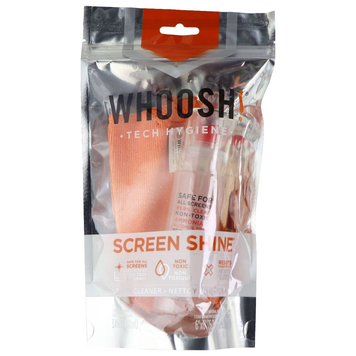 Whoosh! Tech hygiene Screen Shine Pack - Orange Cloth (3.4 fl oz) Cell Phone - Other Accessories WHOOSH - Simple Cell Bulk Wholesale Pricing - USA Seller