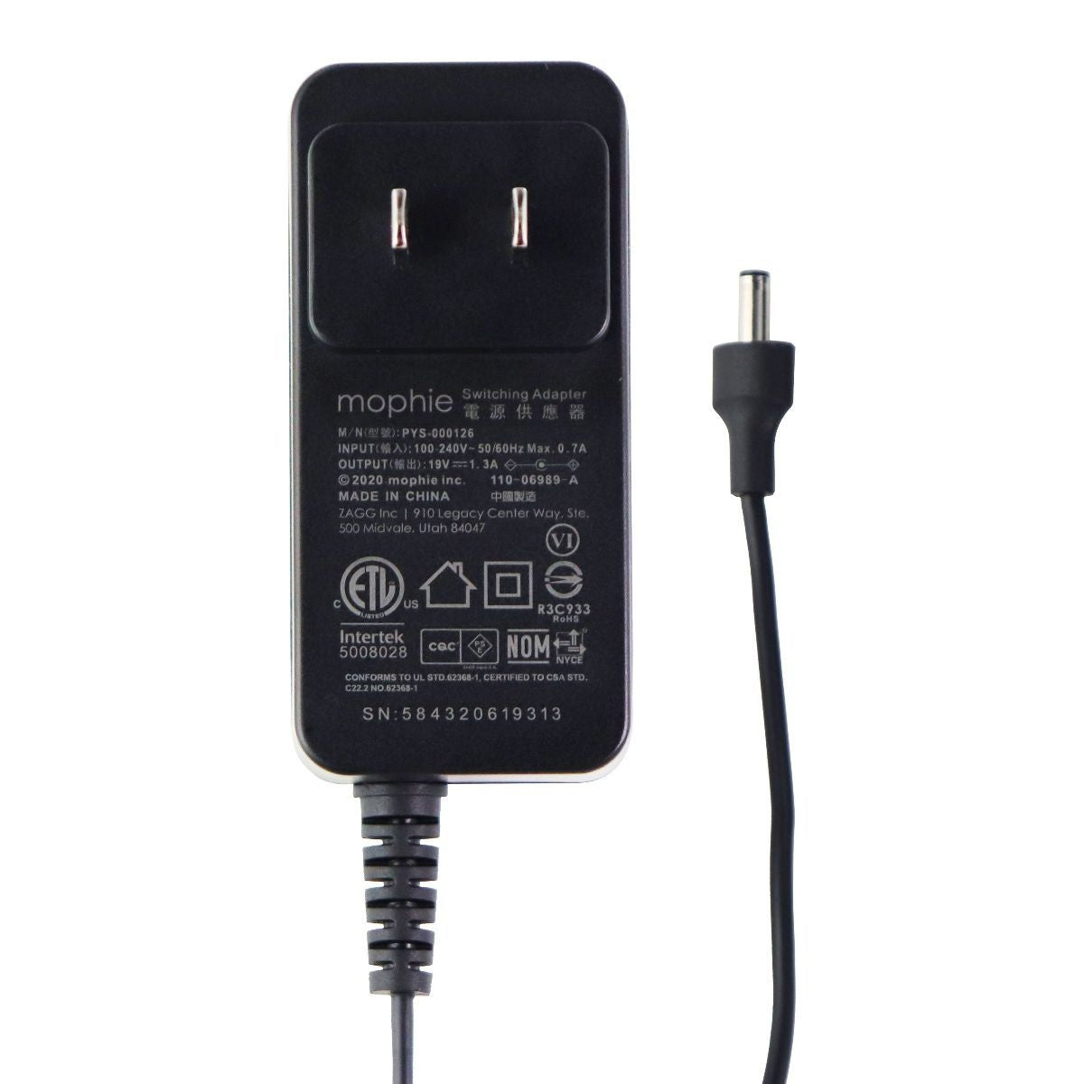Mophie (19V/1.3A) Switching Adapter Wall Charger Plug - Black (PYS-000126) Multipurpose Batteries & Power - Multipurpose AC to DC Adapters Mophie - Simple Cell Bulk Wholesale Pricing - USA Seller