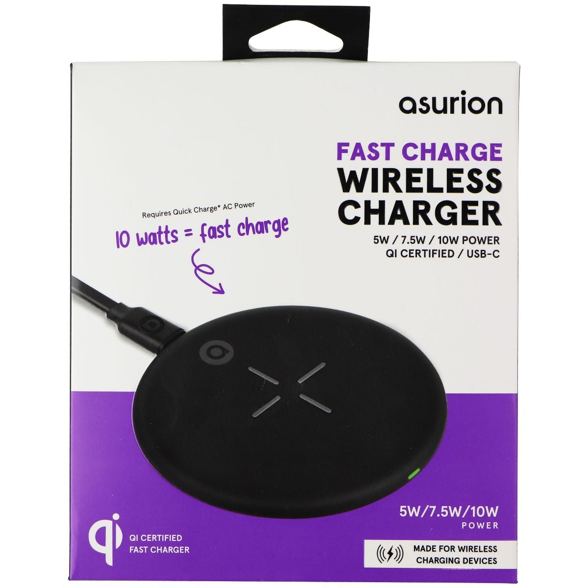 Asurion 10W Qi Certified Fast Charge Wireless Charger - Black (383197) Cell Phone - Chargers & Cradles Asurion - Simple Cell Bulk Wholesale Pricing - USA Seller