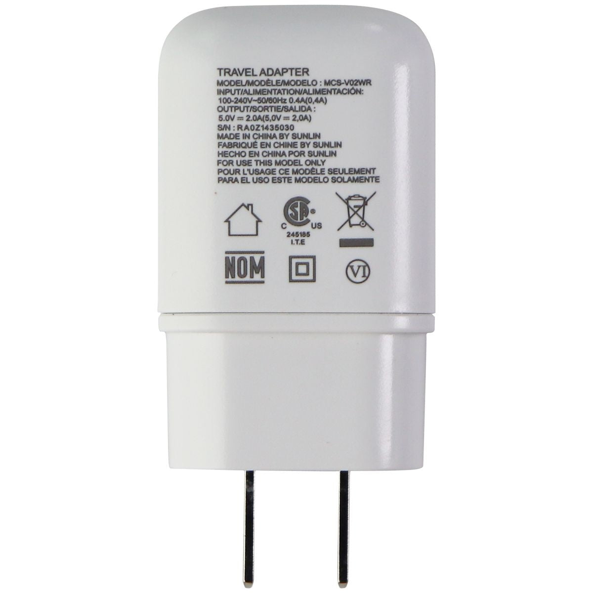 LG (5V/2A) Single USB Wall Charger Travel Adapter - White (MCS-V02WR) Cell Phone - Chargers & Cradles LG - Simple Cell Bulk Wholesale Pricing - USA Seller