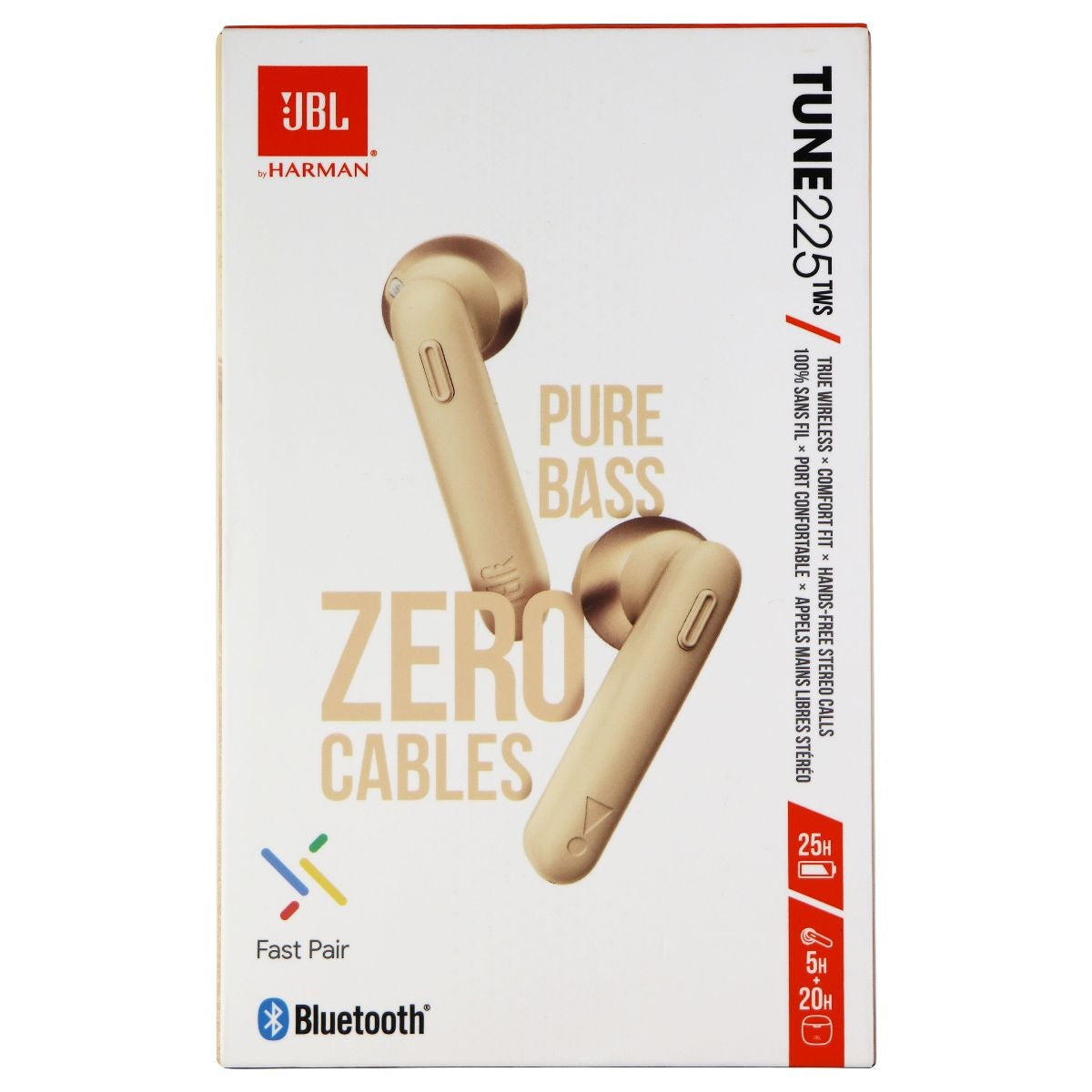 JBL Tune 225TWS True Wireless In-Ear Bluetooth Headphones - Gold Portable Audio - Headphones JBL - Simple Cell Bulk Wholesale Pricing - USA Seller
