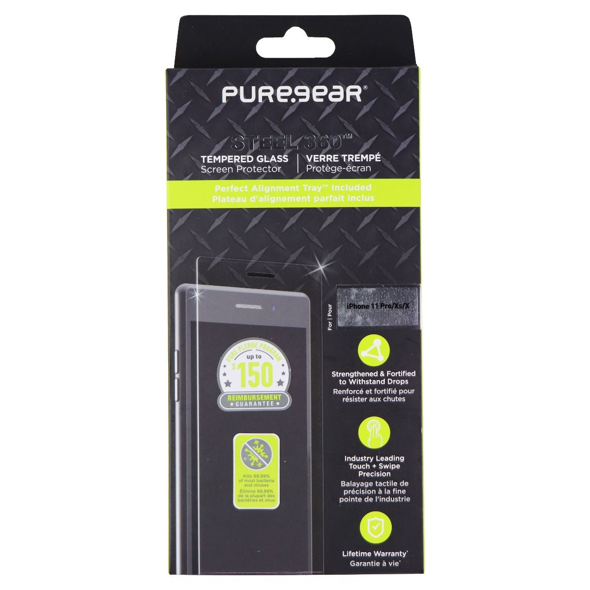 PureGear Steel 360 Tempered Glass for Apple iPhone 11 Pro / iPhone Xs / iPhone X Cell Phone - Screen Protectors PureGear - Simple Cell Bulk Wholesale Pricing - USA Seller