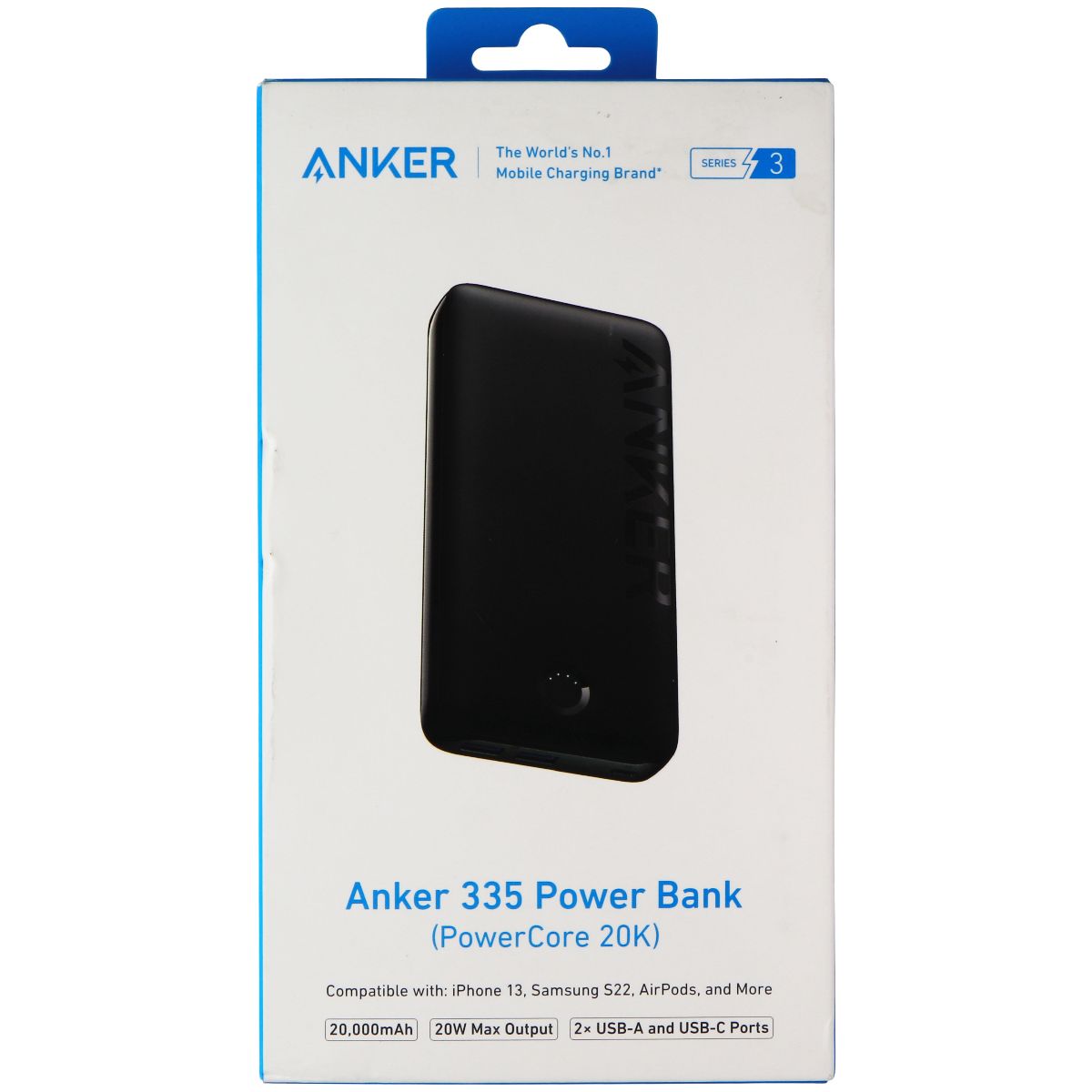 Anker 335 (20,000mAh) Power Bank with (2x) USB and (1x) USB-C Ports