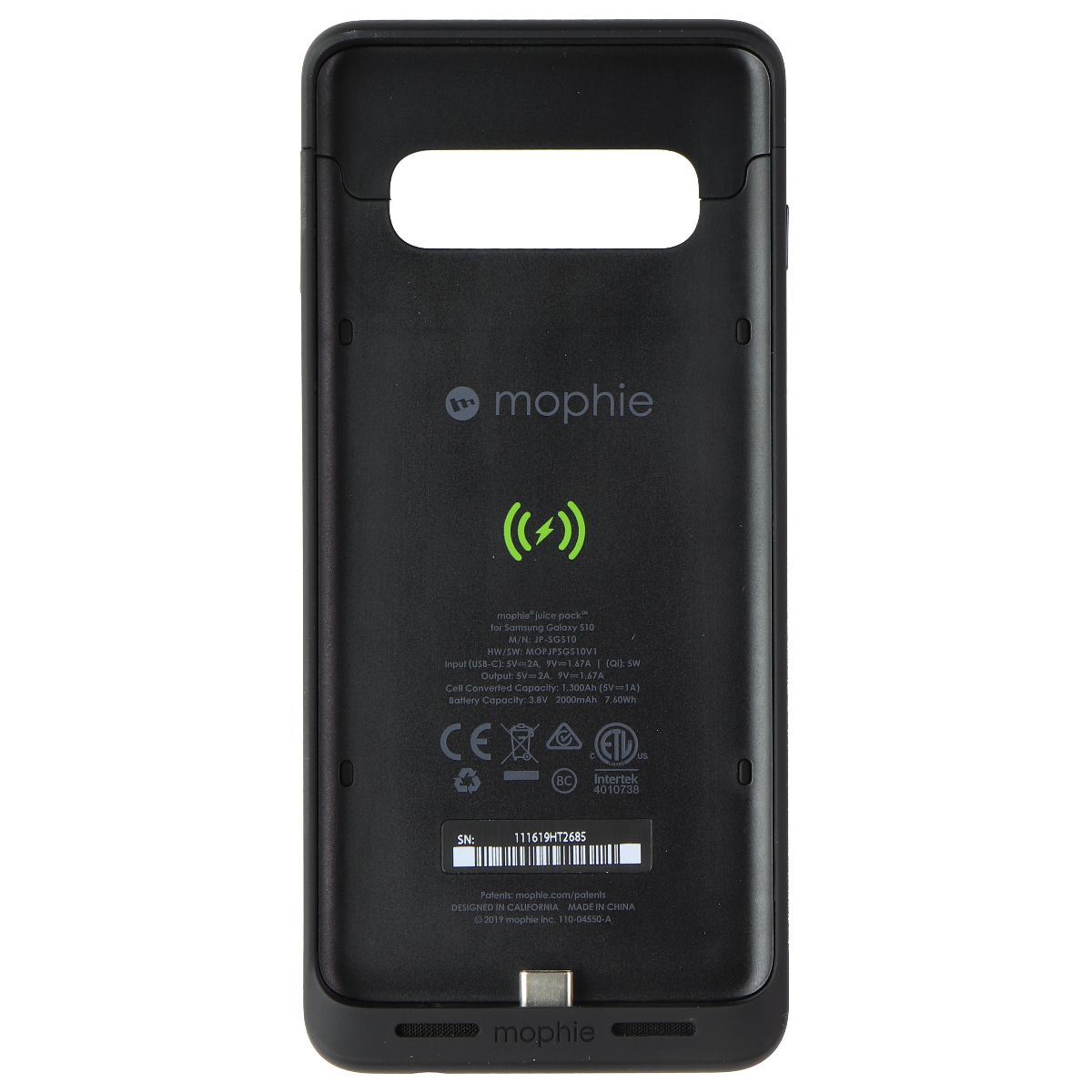 Mophie Juice Pack 2,000mAh Battery Case for Samsung Galaxy S10 - Matte Black Cell Phone - Cases, Covers & Skins Mophie - Simple Cell Bulk Wholesale Pricing - USA Seller