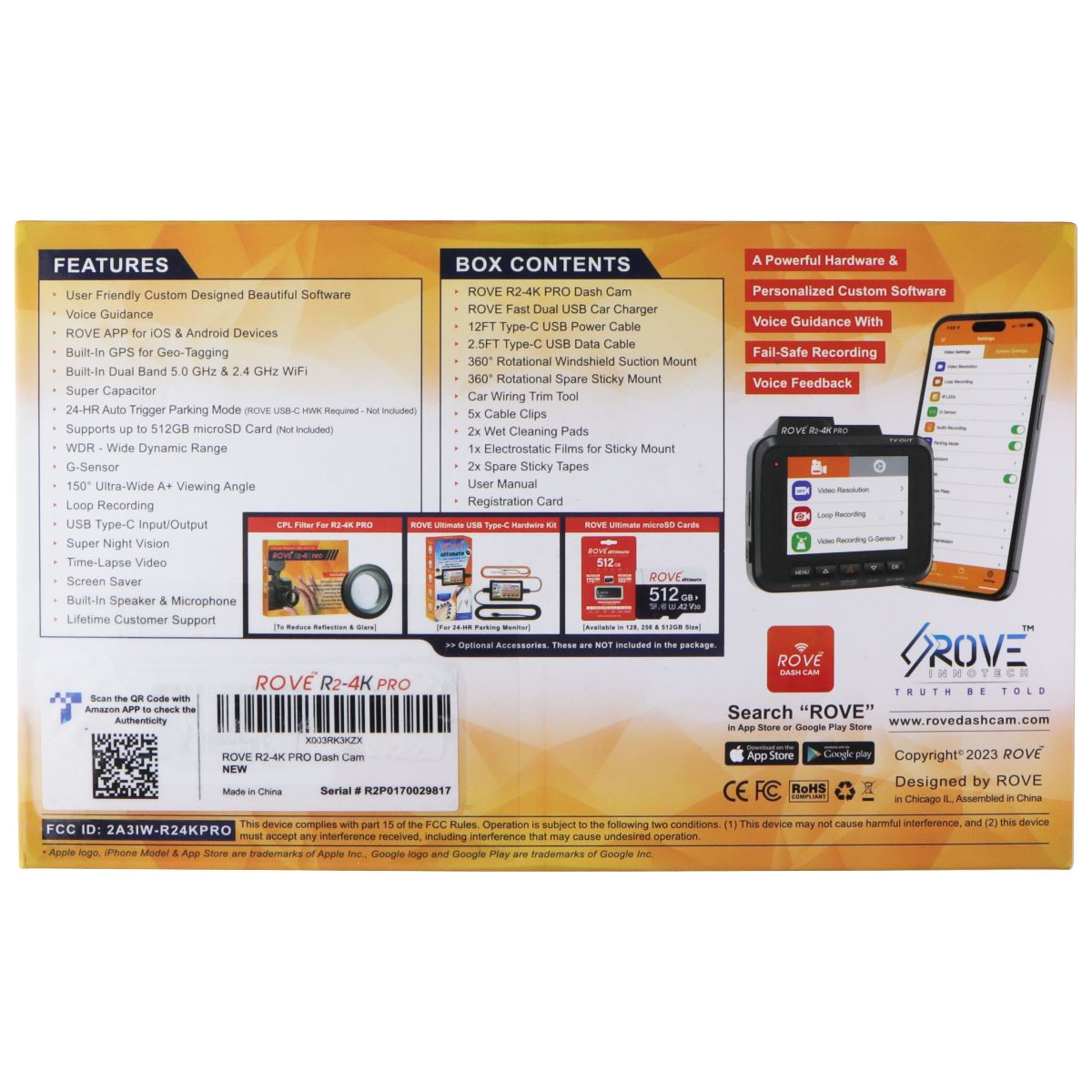 ROVE R2-4K PRO Dash Cam with Built-in GPS and 5G WiFi Dash Camera for Cars Car - Other Car Video ROVE - Simple Cell Bulk Wholesale Pricing - USA Seller