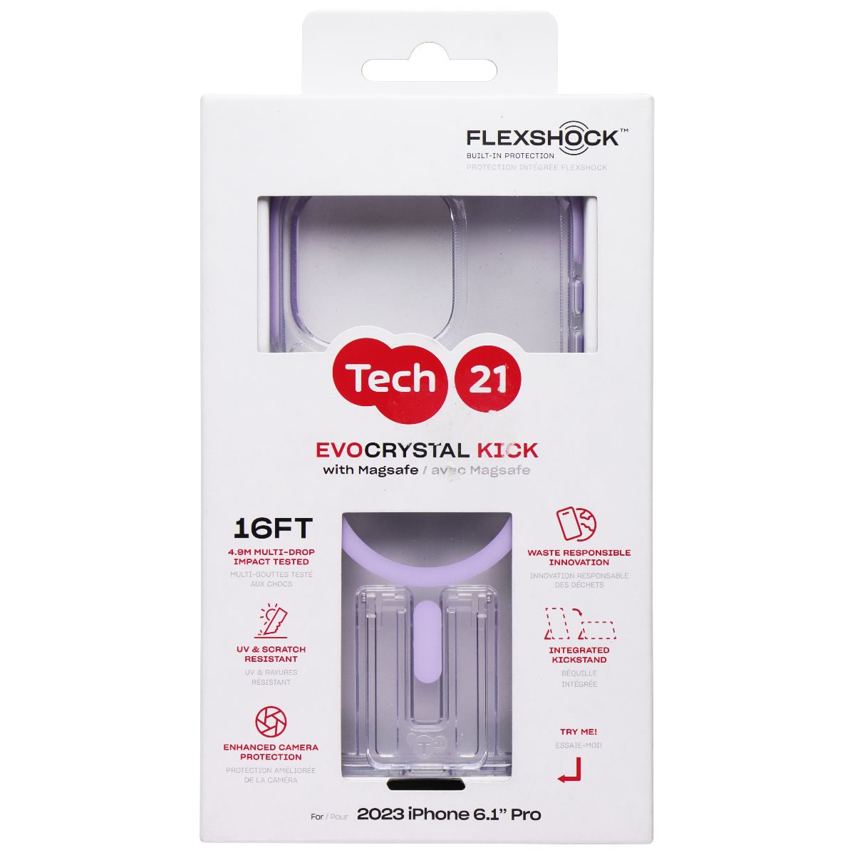 Tech21 Evo Crystal Kick Series Case for MagSafe for Apple iPhone 15 Pro - Lilac Cell Phone - Cases, Covers & Skins tech 21 - Simple Cell Bulk Wholesale Pricing - USA Seller