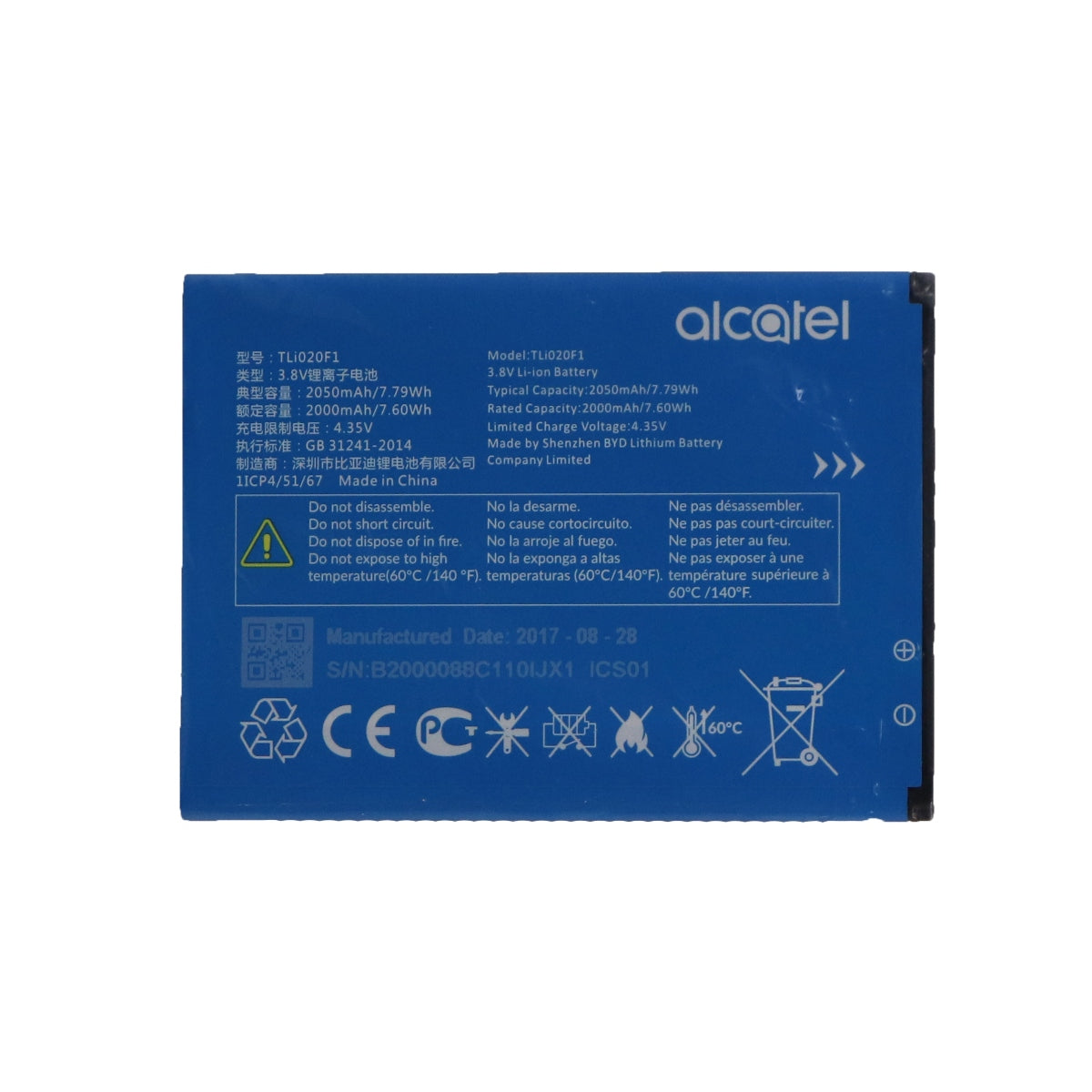 OEM Alcatel Replacement Battery TLi020F1 2000mAh 3.8V for TCL Alcatel Onetouch Cell Phone - Batteries Alcatel - Simple Cell Bulk Wholesale Pricing - USA Seller
