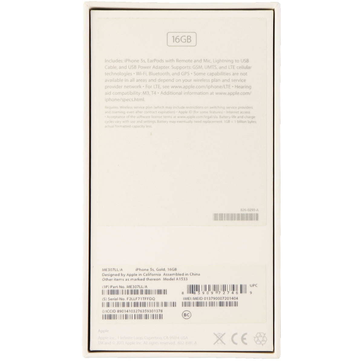 RETAIL BOX - Apple iPhone 5s - 16GB Gold - No Tray/Manual - NO DEVICE Cell Phone - Other Accessories Apple - Simple Cell Bulk Wholesale Pricing - USA Seller