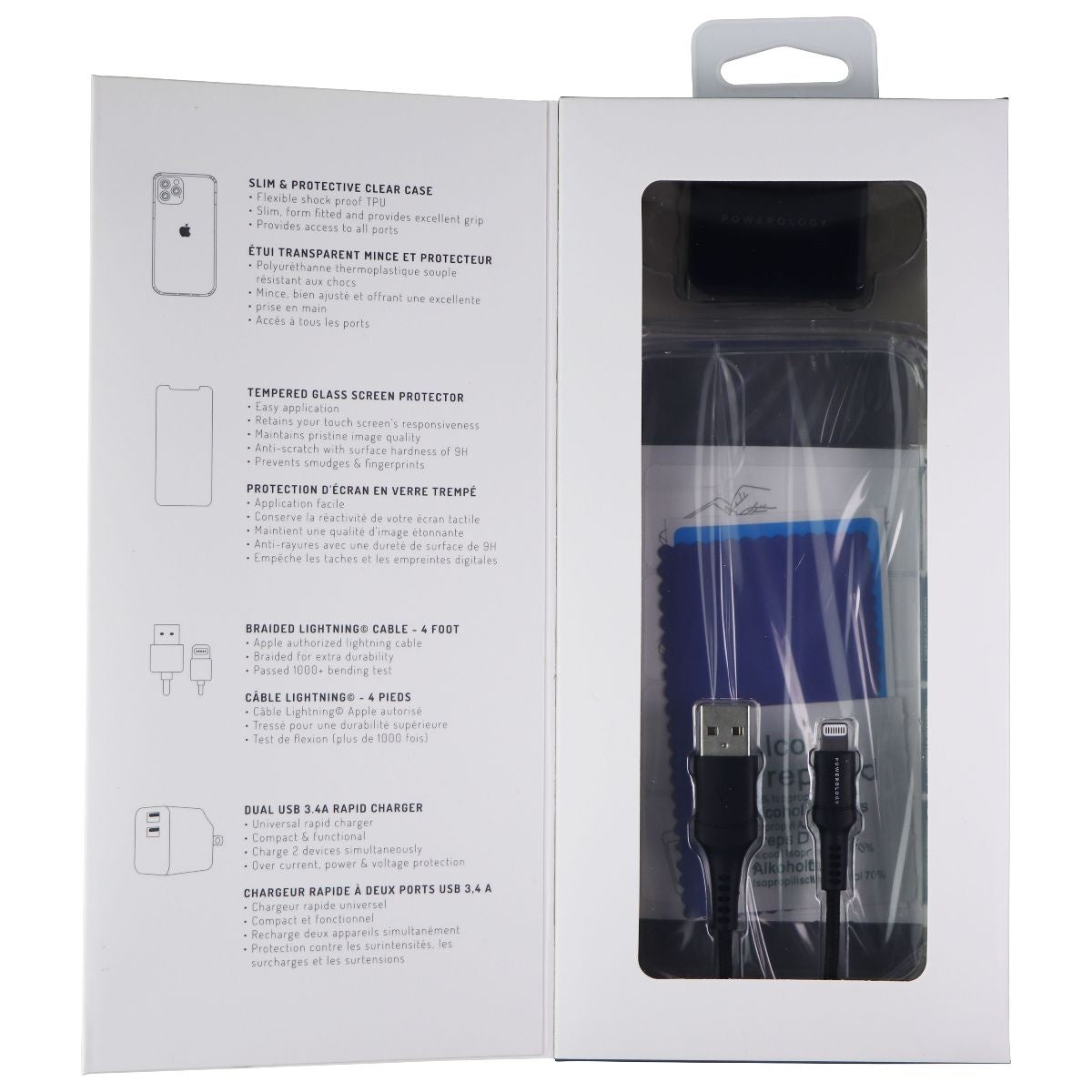 Powerology Essentials Kit w/ Case and Power for Apple iPhone 11 Pro Max - Clear Cell Phone - Accessory Bundles Powerology - Simple Cell Bulk Wholesale Pricing - USA Seller