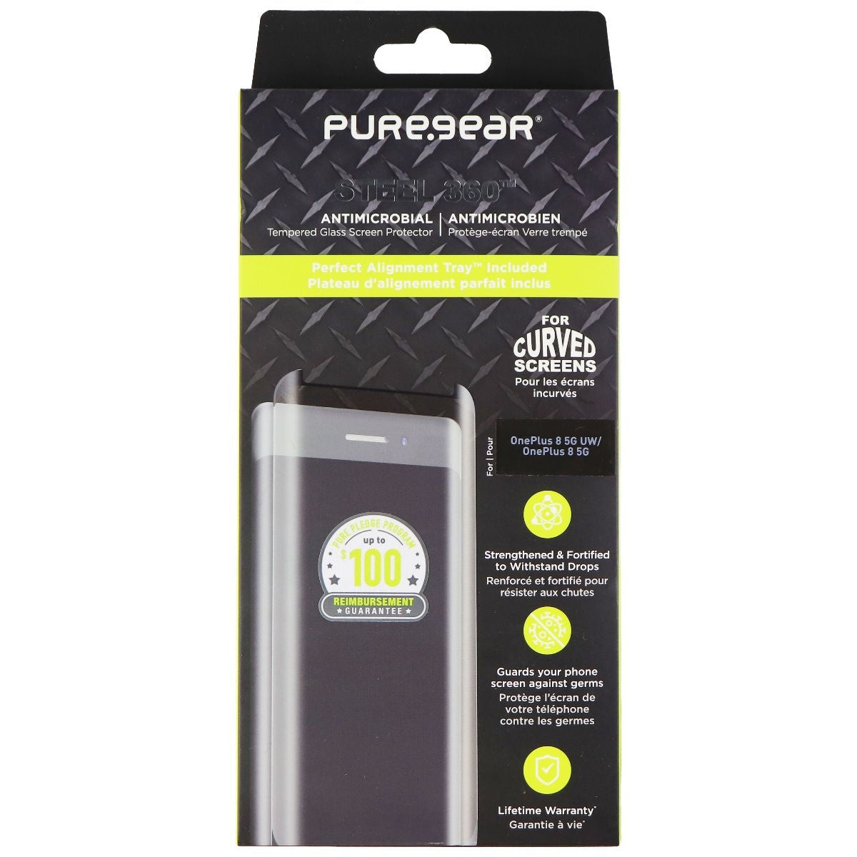 PureGear Steel 360 Tempered Glass Protector for OnePlus 8 5G UW / OnePlus 8 5G Cell Phone - Screen Protectors PureGear - Simple Cell Bulk Wholesale Pricing - USA Seller