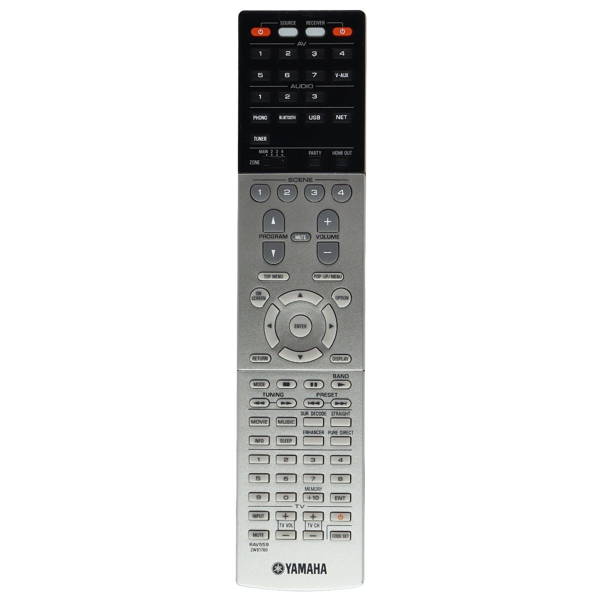 Yamaha RAV559 Remote Control for Select Yamaha Receivers - Silver (ZW91700) TV, Video & Audio Accessories - Remote Controls Yamaha - Simple Cell Bulk Wholesale Pricing - USA Seller