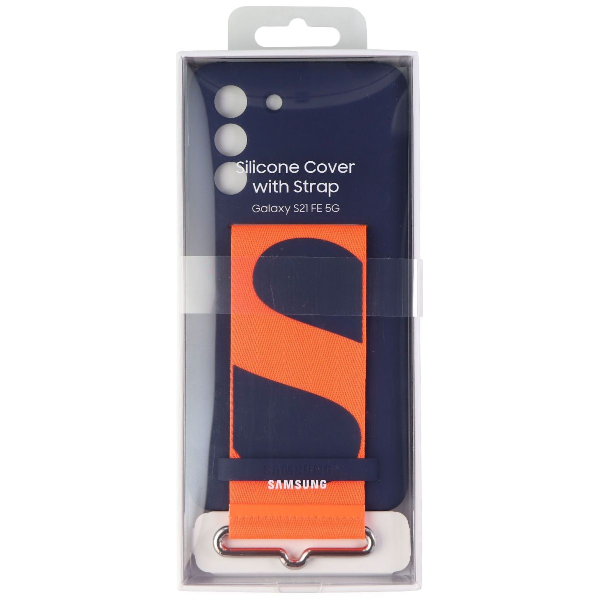Samsung Silicone Cover Case with Strap for Galaxy S21 FE (5G) - Navy/Orange Cell Phone - Cases, Covers & Skins Samsung - Simple Cell Bulk Wholesale Pricing - USA Seller