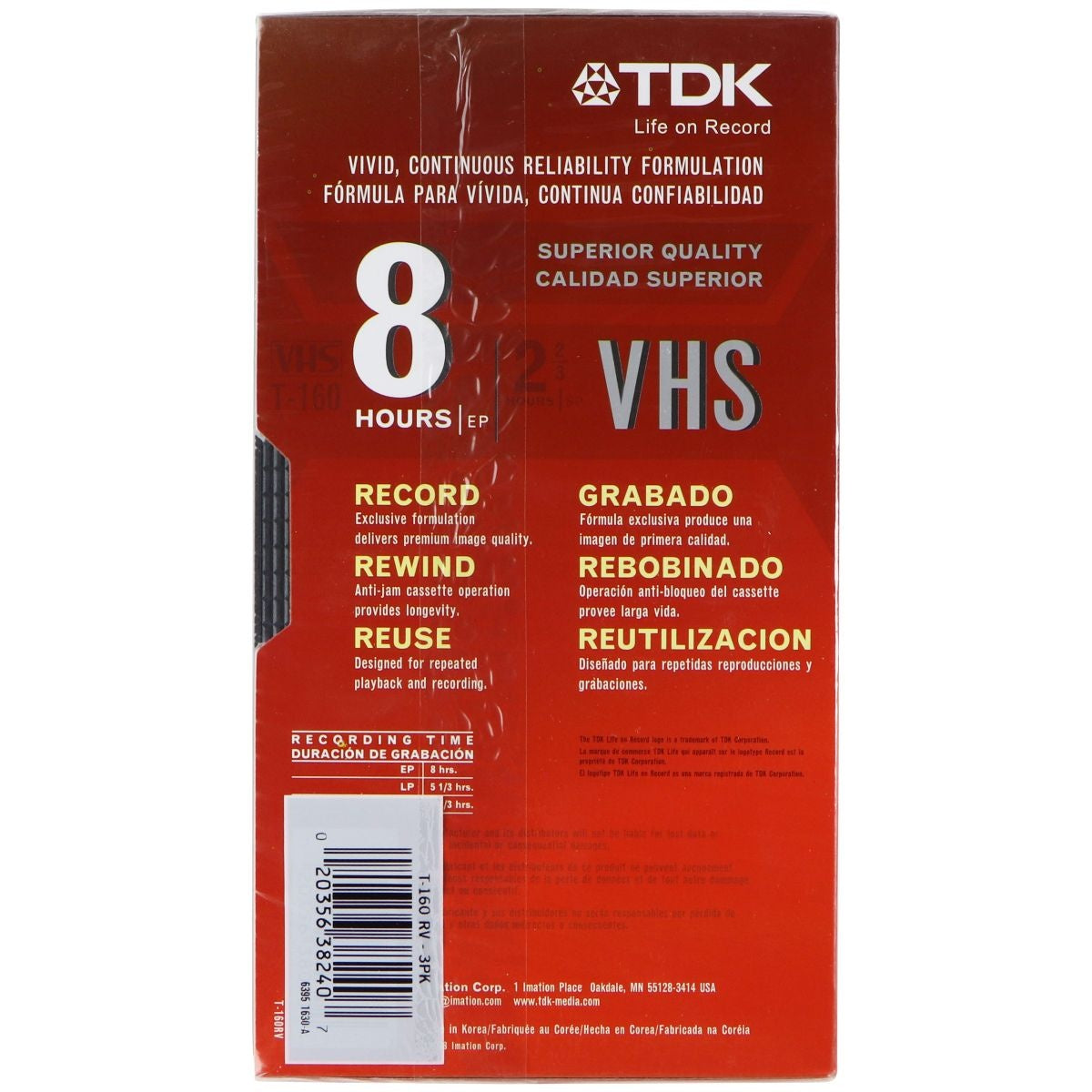 TDK T-160 VHS Tapes 8 Hour Recording Time EP - Black (3 Pack) Movies - VHS Tapes TDK - Simple Cell Bulk Wholesale Pricing - USA Seller