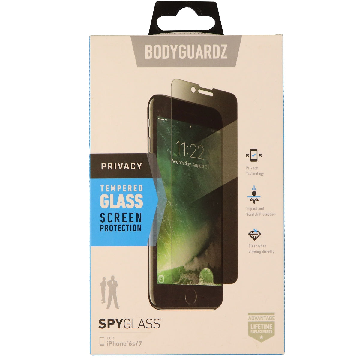 BodyGuardz Spy Glass Tempered Glass Screen for iPhone 7 6s - Privacy Tinted Cell Phone - Screen Protectors BODYGUARDZ - Simple Cell Bulk Wholesale Pricing - USA Seller