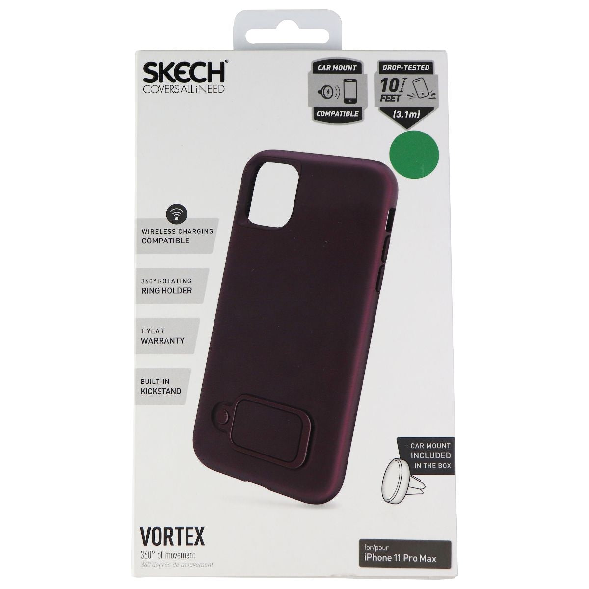 Skech Vortex Hybrid Case with Ring Kickstand for iPhone 11 Pro Max - Sangria Cell Phone - Cases, Covers & Skins Skech - Simple Cell Bulk Wholesale Pricing - USA Seller