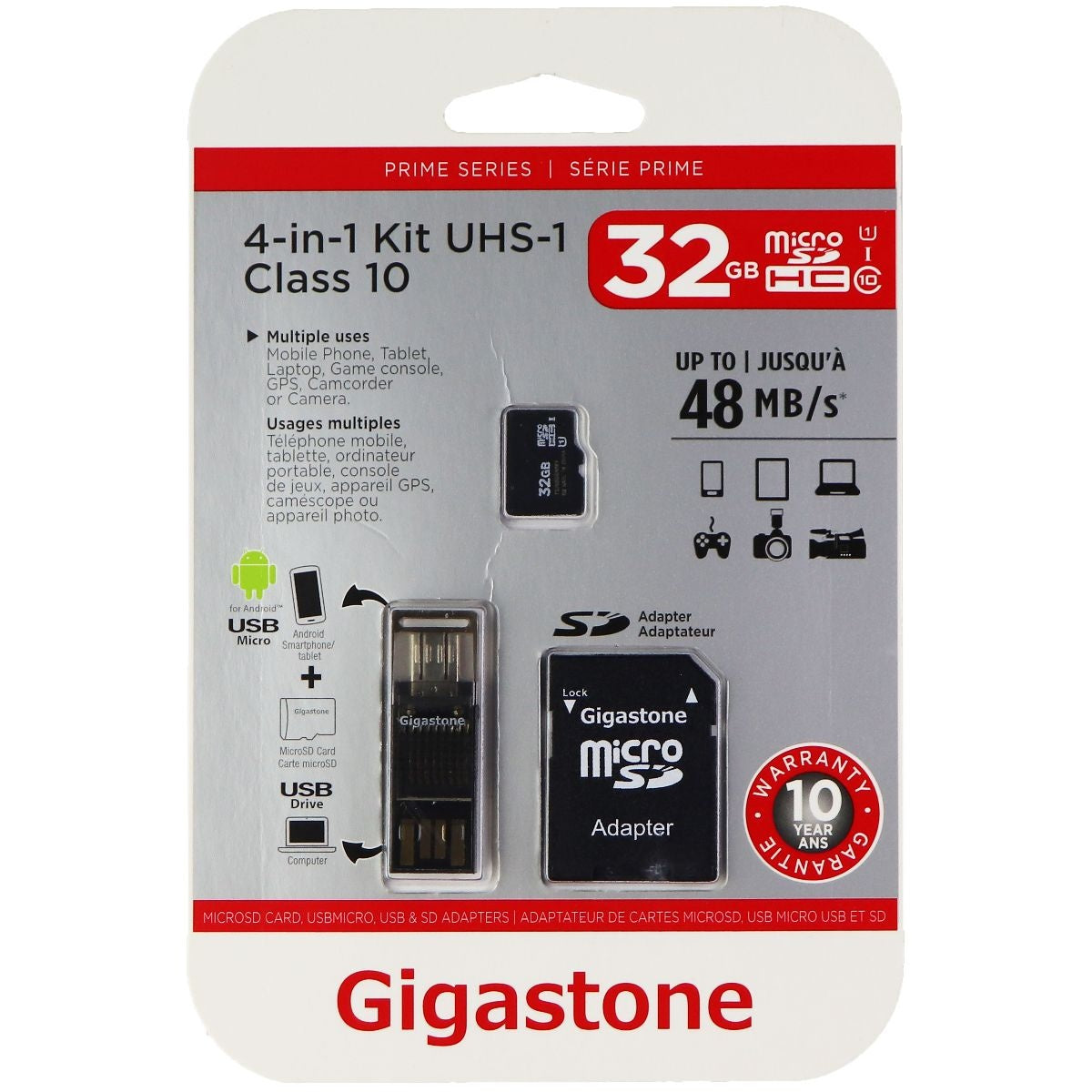 Gigastone Prime Series microSD Card 4-in-1 Kit - (32GB / 48MB/s) Cell Phone - Memory Cards Gigastone - Simple Cell Bulk Wholesale Pricing - USA Seller