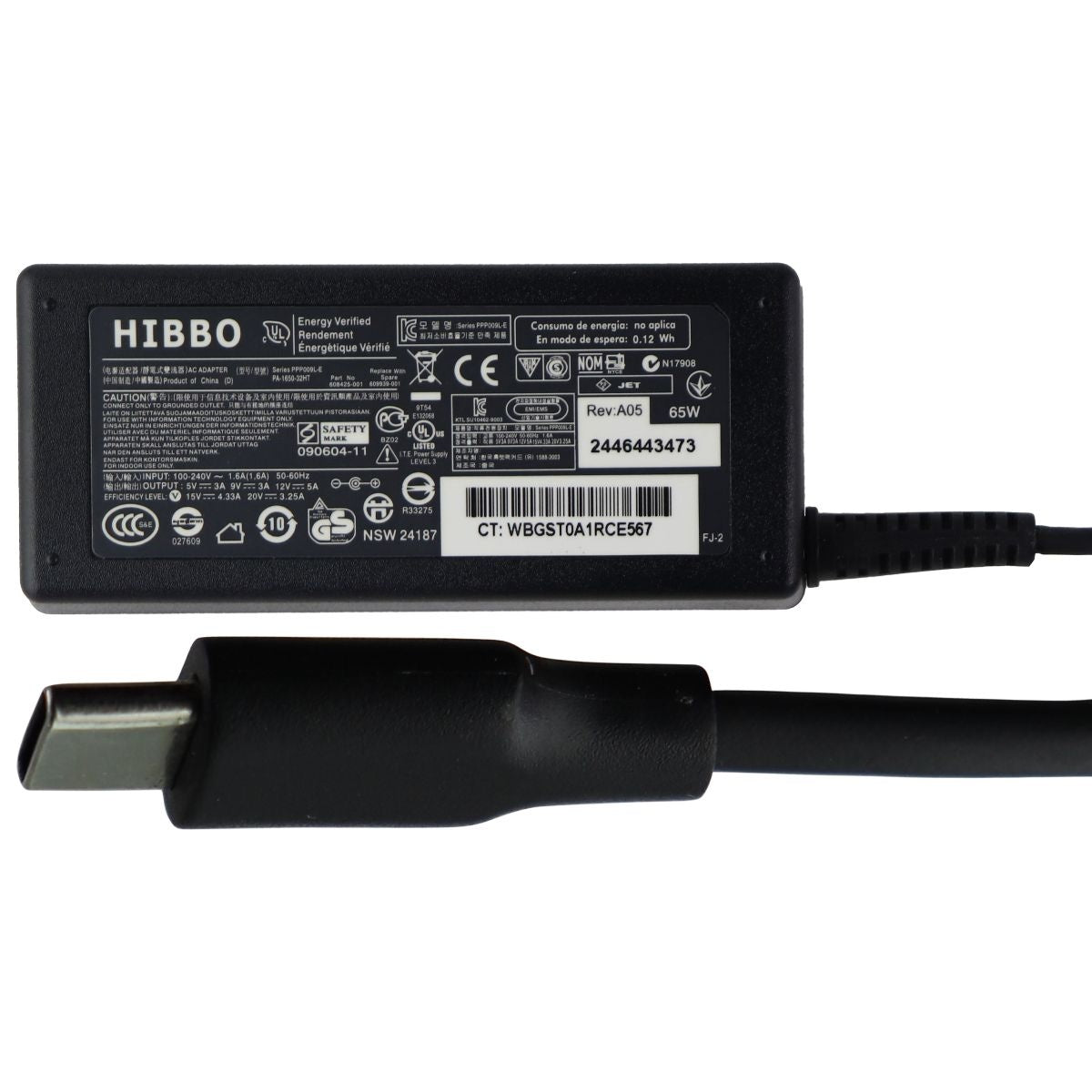 Hibbo (5V/3A) 65W (USB-C) AC Adapter Power Brick (PA-1650-32HT) / Brick Only Multipurpose Batteries & Power - Multipurpose AC to DC Adapters Hibbo - Simple Cell Bulk Wholesale Pricing - USA Seller