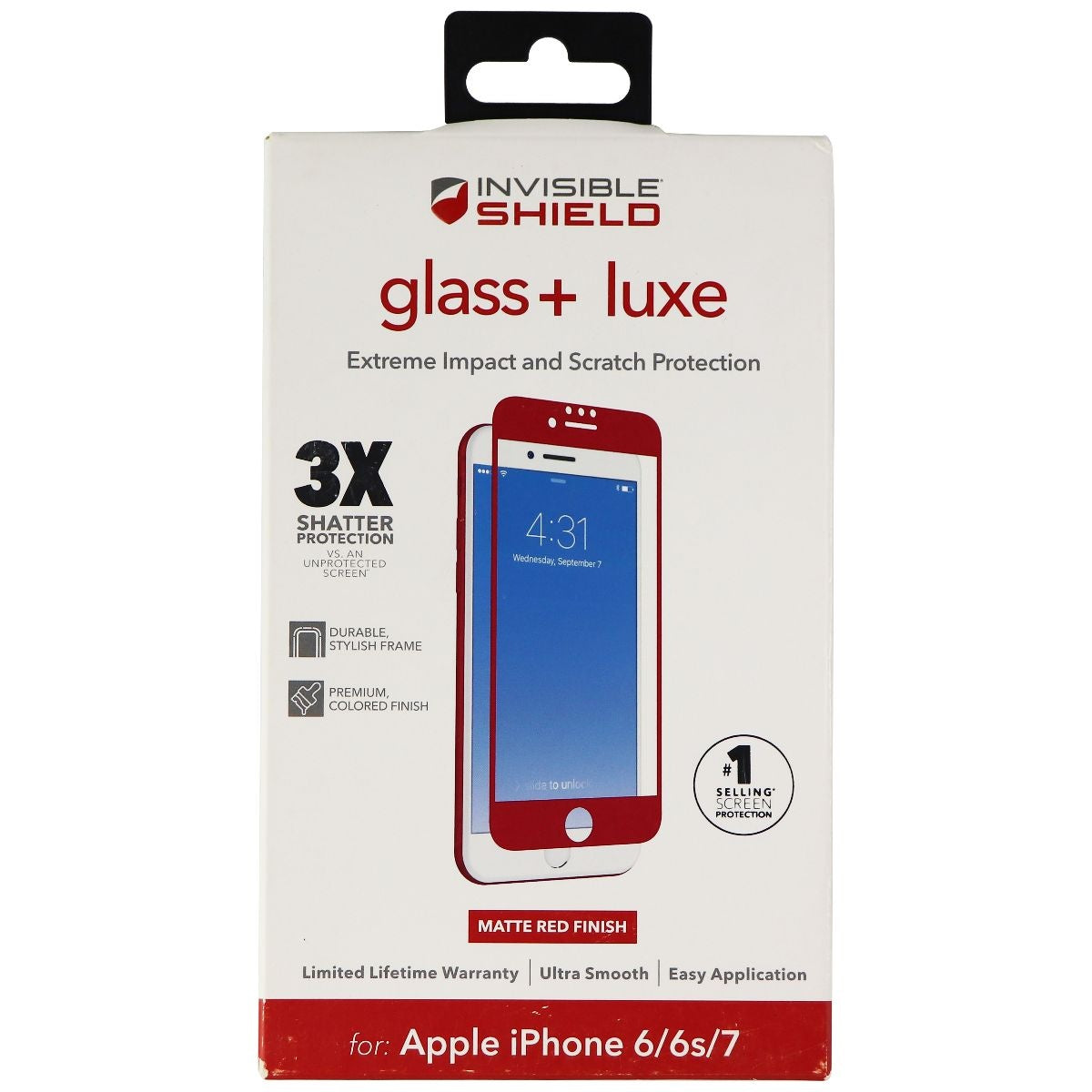 ZAGG InvisibleShield (Glass+ Luxe) Screen Protector for iPhone 7 / 6s / 6 - Red Cell Phone - Screen Protectors Zagg - Simple Cell Bulk Wholesale Pricing - USA Seller
