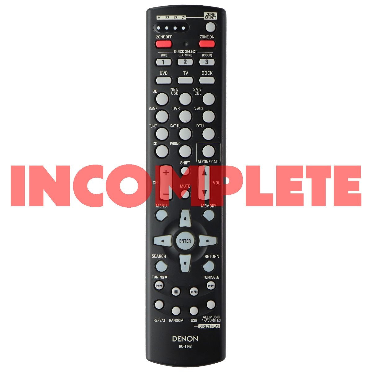 Denon OEM Remote Control (RC-1148) for Select Denon Systems - Black TV, Video & Audio Accessories - Remote Controls Denon - Simple Cell Bulk Wholesale Pricing - USA Seller