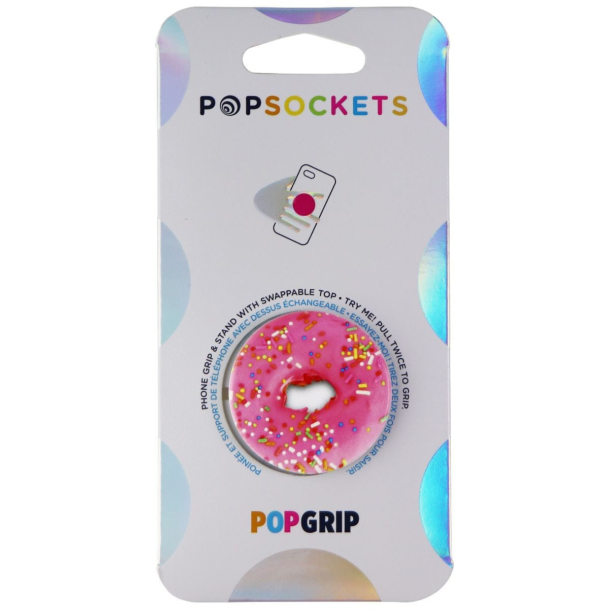 PopSockets: PopGrip Expanding Stand and Grip with Swappable Top - Pink Donut Cell Phone - Mounts & Holders PopSockets - Simple Cell Bulk Wholesale Pricing - USA Seller