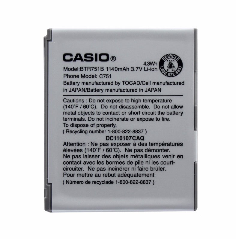OEM Casio BTR751B 1140 mAh Replacement Battery for GzOne Ravine C751 Cell Phone - Batteries Casio - Simple Cell Bulk Wholesale Pricing - USA Seller
