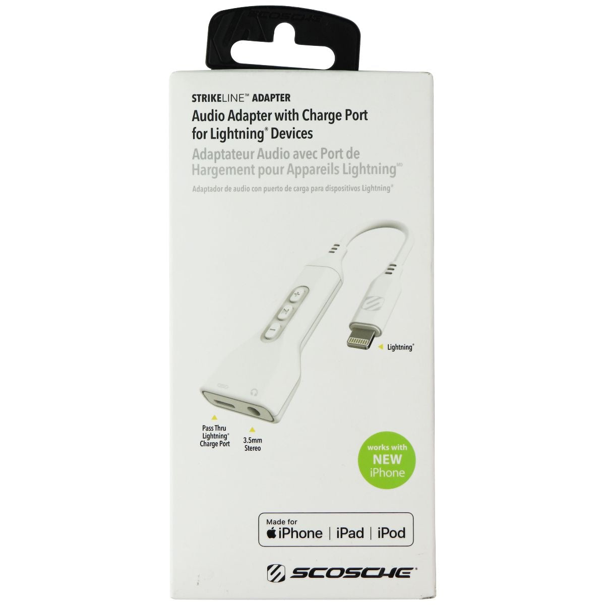 SCOSCHE StrikeLine Adapter with 3.5mm Aux Input and Lightning 8-Pin Port - White Cell Phone - Cables & Adapters Scosche - Simple Cell Bulk Wholesale Pricing - USA Seller