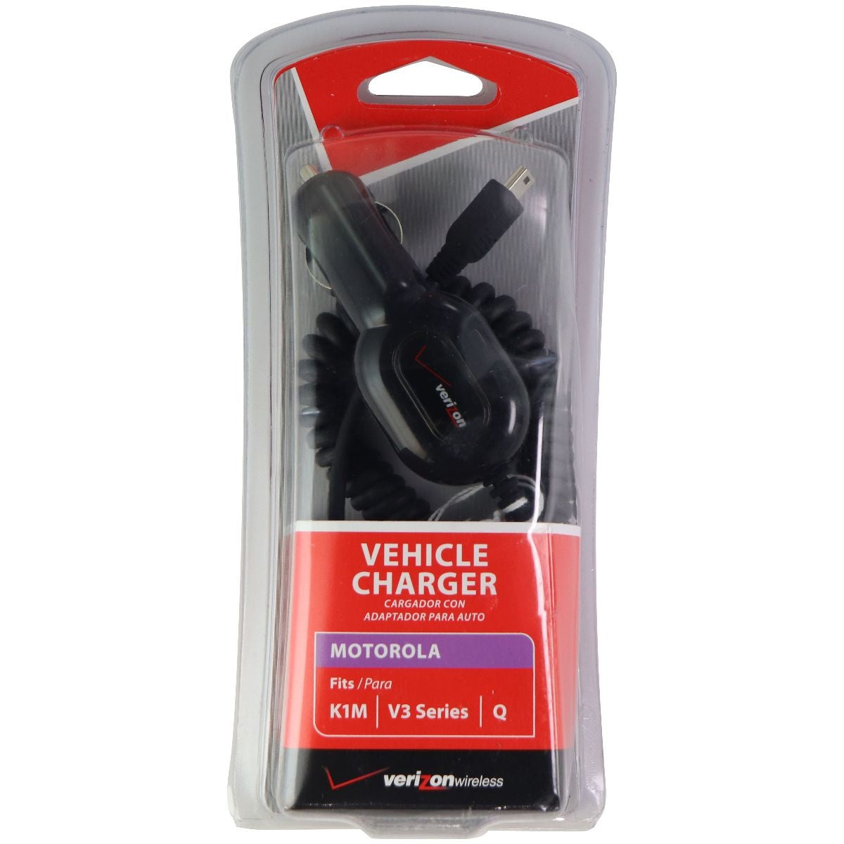 Verizon Mini-USB Coiled Vehicle Charger for Motorola K1M / V3 Series / Q - Black Cell Phone - Chargers & Cradles Verizon - Simple Cell Bulk Wholesale Pricing - USA Seller
