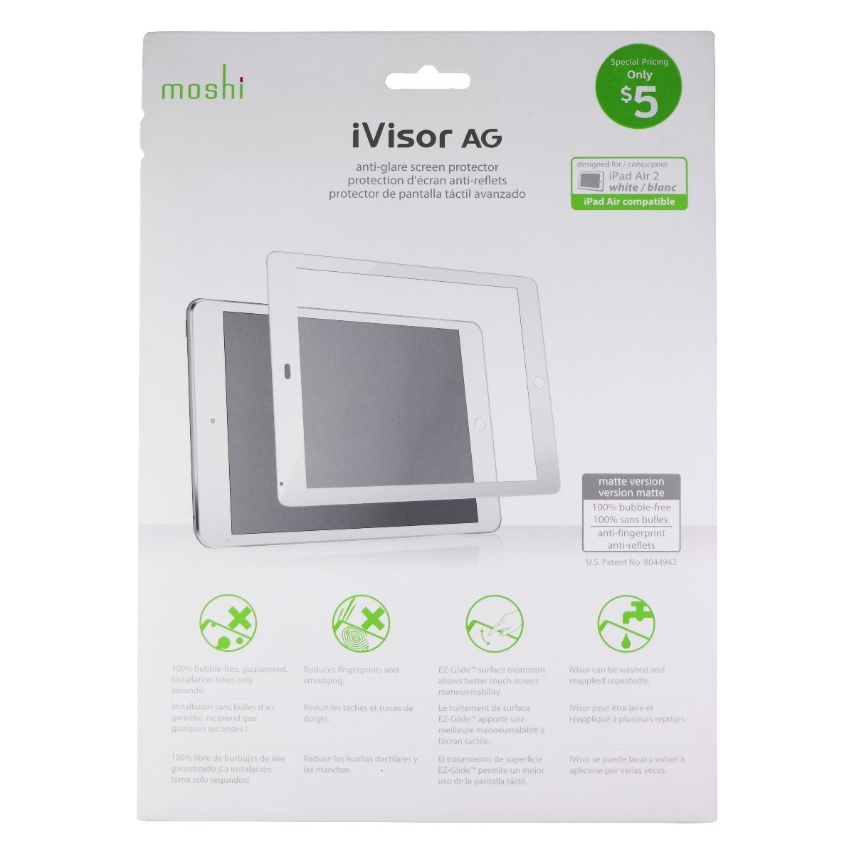 Moshi iVisor AG Anti-Glare Screen Protector for Apple iPad Air 2 - White/Clear Cell Phone - Screen Protectors Moshi - Simple Cell Bulk Wholesale Pricing - USA Seller