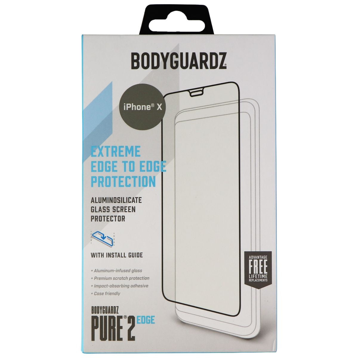 BodyGuardz Pure 2 Edge Series Tempered Glass for Apple iPhone X - Clear Cell Phone - Screen Protectors BODYGUARDZ - Simple Cell Bulk Wholesale Pricing - USA Seller
