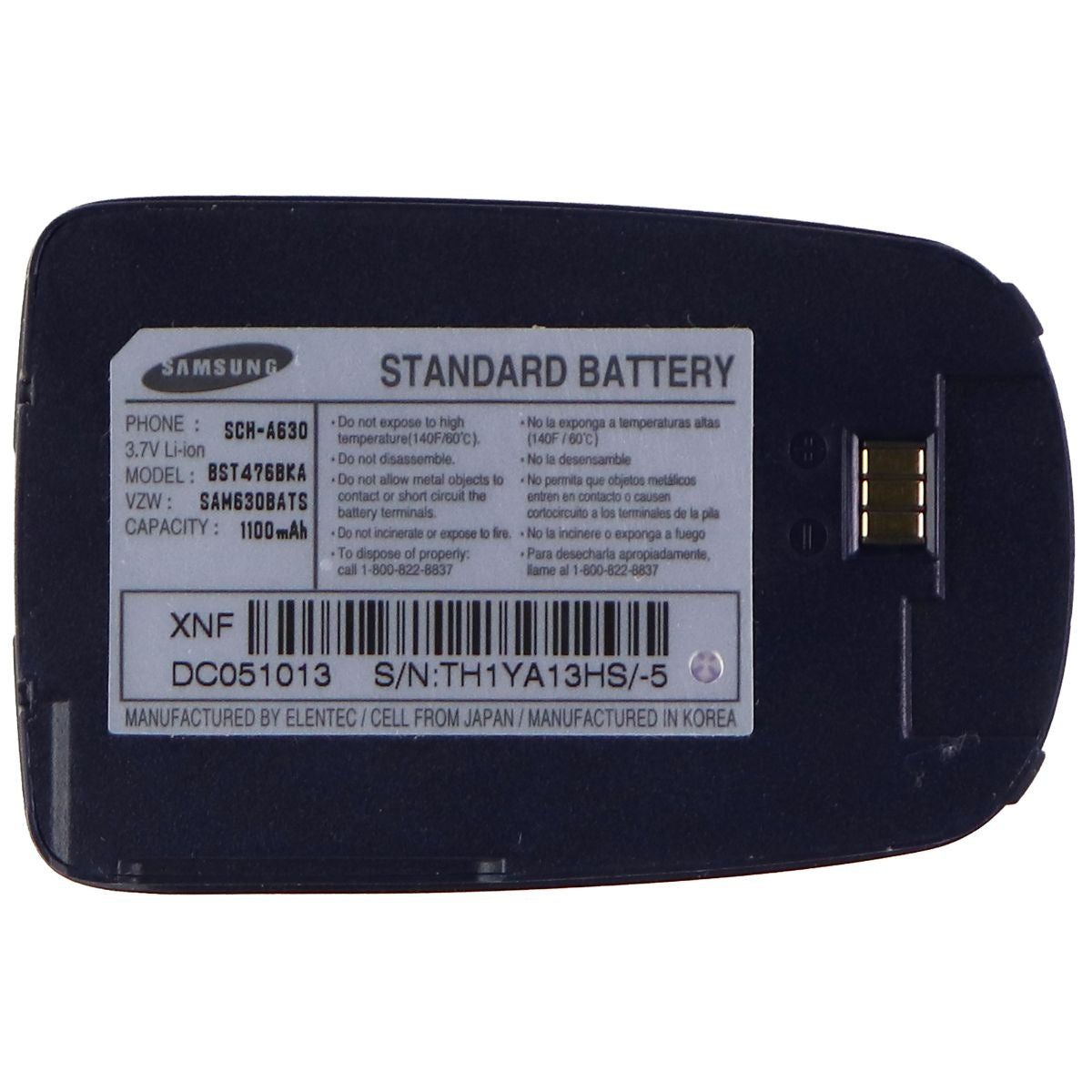 Samsung Li-Ion Battery Pack 1100 mAh for SCH-A630 Cellphone (BST476BKA) Cell Phone - Batteries Samsung - Simple Cell Bulk Wholesale Pricing - USA Seller