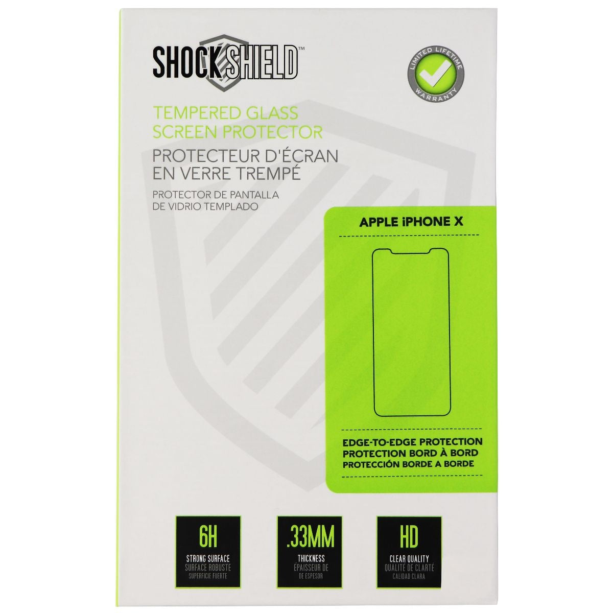 Shock Shield Edge-to-Edge Tempered Glass Screen Protector for Apple iPhone Xs/X Cell Phone - Screen Protectors Shock Shield - Simple Cell Bulk Wholesale Pricing - USA Seller