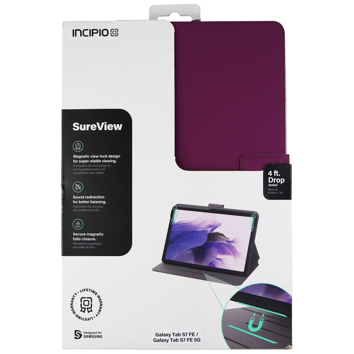 Incipio SureView Folio Case for Samsung Galaxy Tab S7 FE & Tab S7 FE 5G - Plum iPad/Tablet Accessories - Cases, Covers, Keyboard Folios Incipio - Simple Cell Bulk Wholesale Pricing - USA Seller