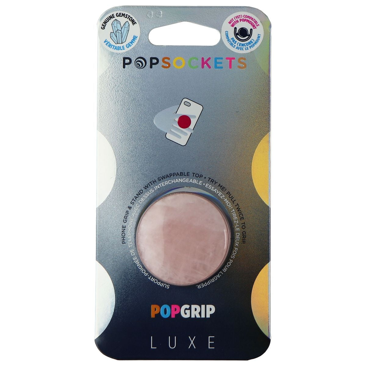 PopSockets PopGrip Luxe Series Swappable Grip and Stand - Genuine Rose Quartz Cell Phone - Mounts & Holders PopSockets - Simple Cell Bulk Wholesale Pricing - USA Seller