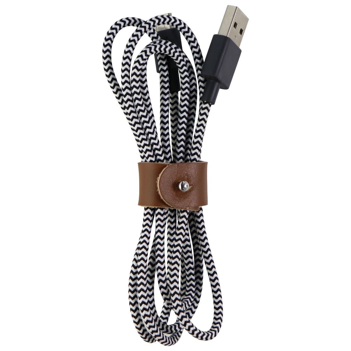 Native Union 4-Foot Micro-USB to USB Braided Cable + Leather Strap - Black/White Cell Phone - Cables & Adapters Native Union - Simple Cell Bulk Wholesale Pricing - USA Seller