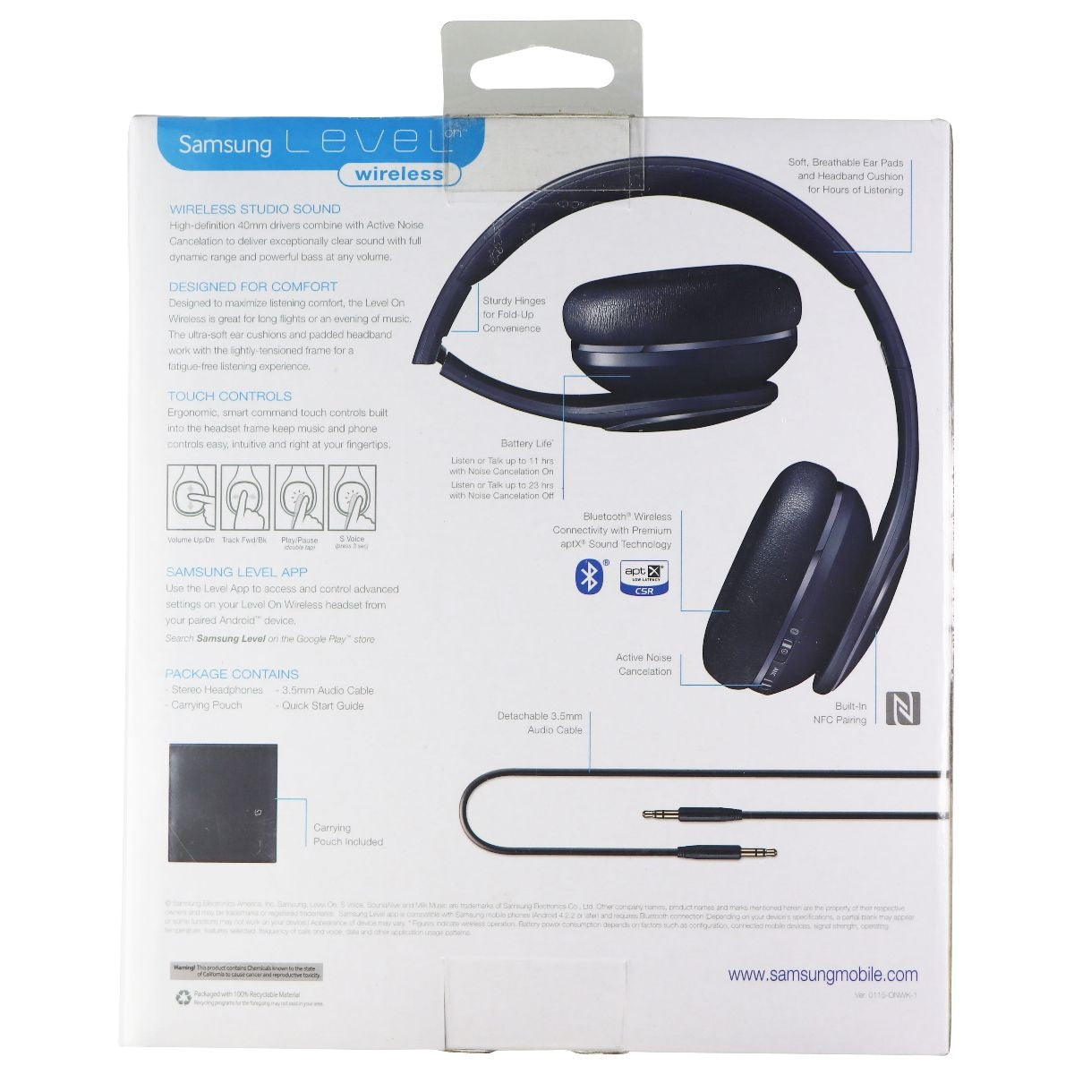 Samsung Level On Wireless Noise Canceling Headphones with Microphone - Blue Portable Audio - Headphones Samsung - Simple Cell Bulk Wholesale Pricing - USA Seller