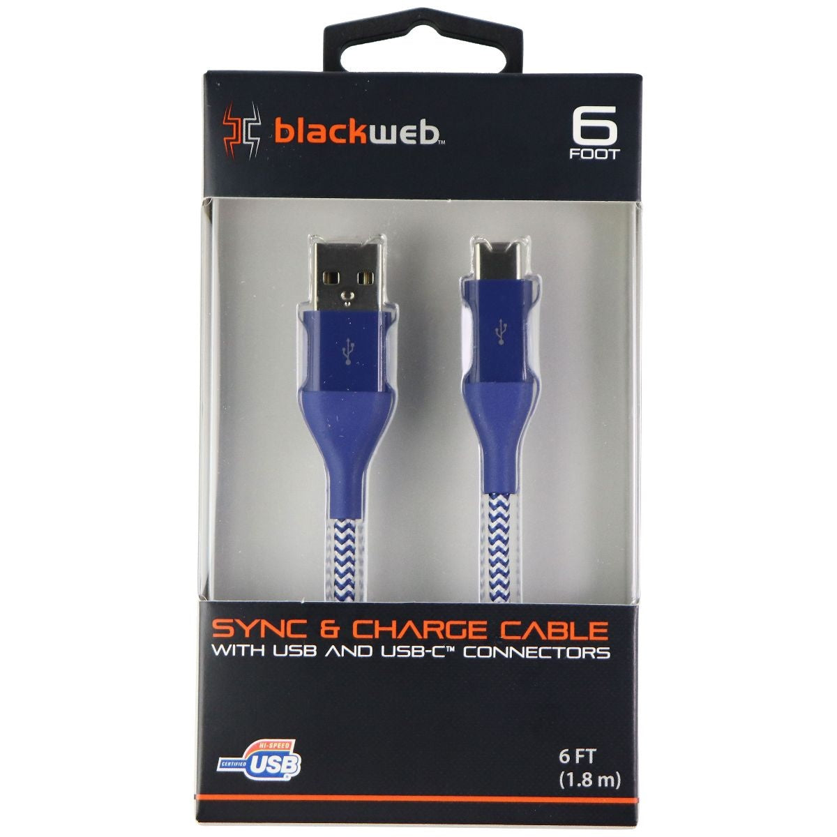 Blackweb (6-Foot) USB to USB-C Charge/Sync Braided Cable - Blue / White Cell Phone - Cables & Adapters BlackWeb - Simple Cell Bulk Wholesale Pricing - USA Seller