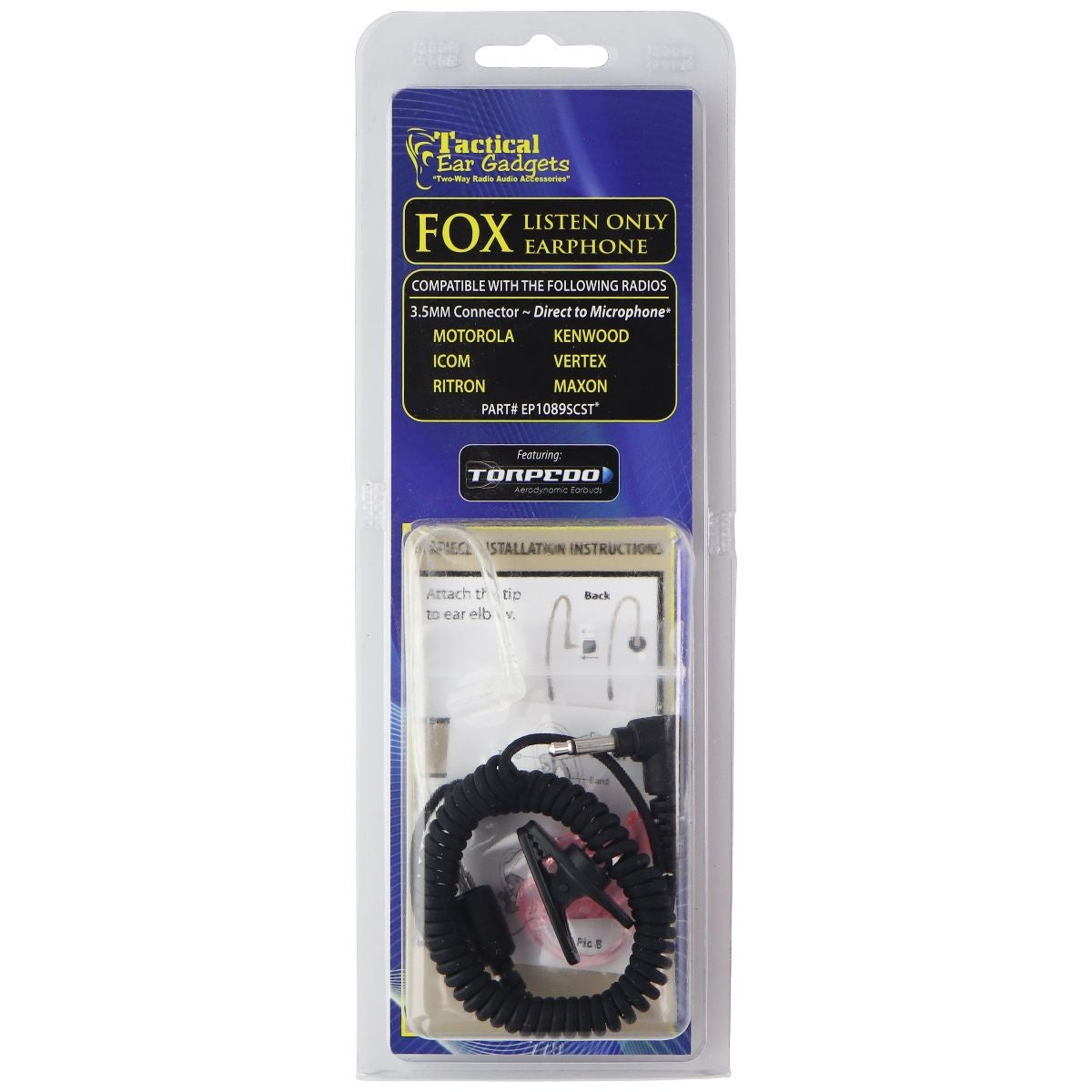 Tactical Ear Gadget 3.5mm Listening Only Earphone - Black Cell Phone - Headsets Tactical Ear Gadgets - Simple Cell Bulk Wholesale Pricing - USA Seller