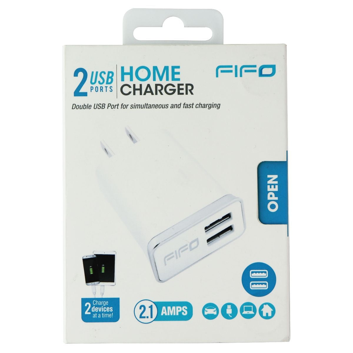 FIFO Dual USB Home Charger (2.1-Amp) Wall Adapter - White Cell Phone - Chargers & Cradles FIFO - Simple Cell Bulk Wholesale Pricing - USA Seller